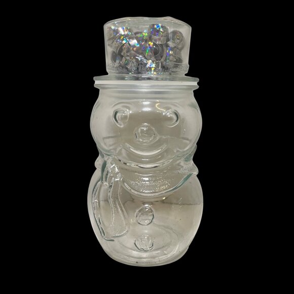 Snowman-Shaped Glass Jar with Lid & Glitter Contents 8" Tall Holiday Decor Clear - Picture 2 of 8